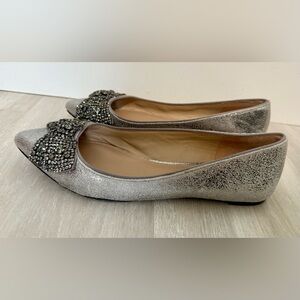 TORY BURCH VANESSA crystal Bow crackled suede flats Ballerina Flat Pointy Toe 9